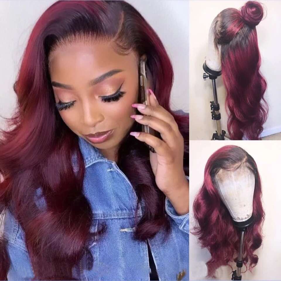 1B 99J/Bury 13X4 Body Wave Front Wigs For Women HD Transparent Lace Frontal Colored Red Human Hair Wig