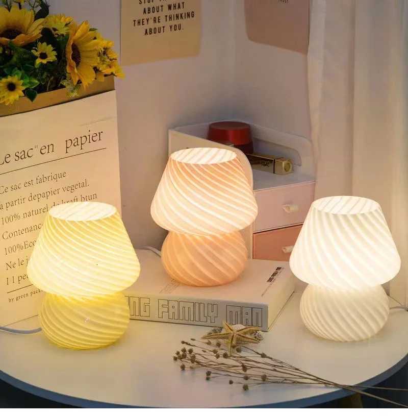 Mushroom LED Glass Table Lamp USB Dimming For Home Study Desk Atmosphere Light Bedroom Bedside Decoration Night Light Table LampM251125