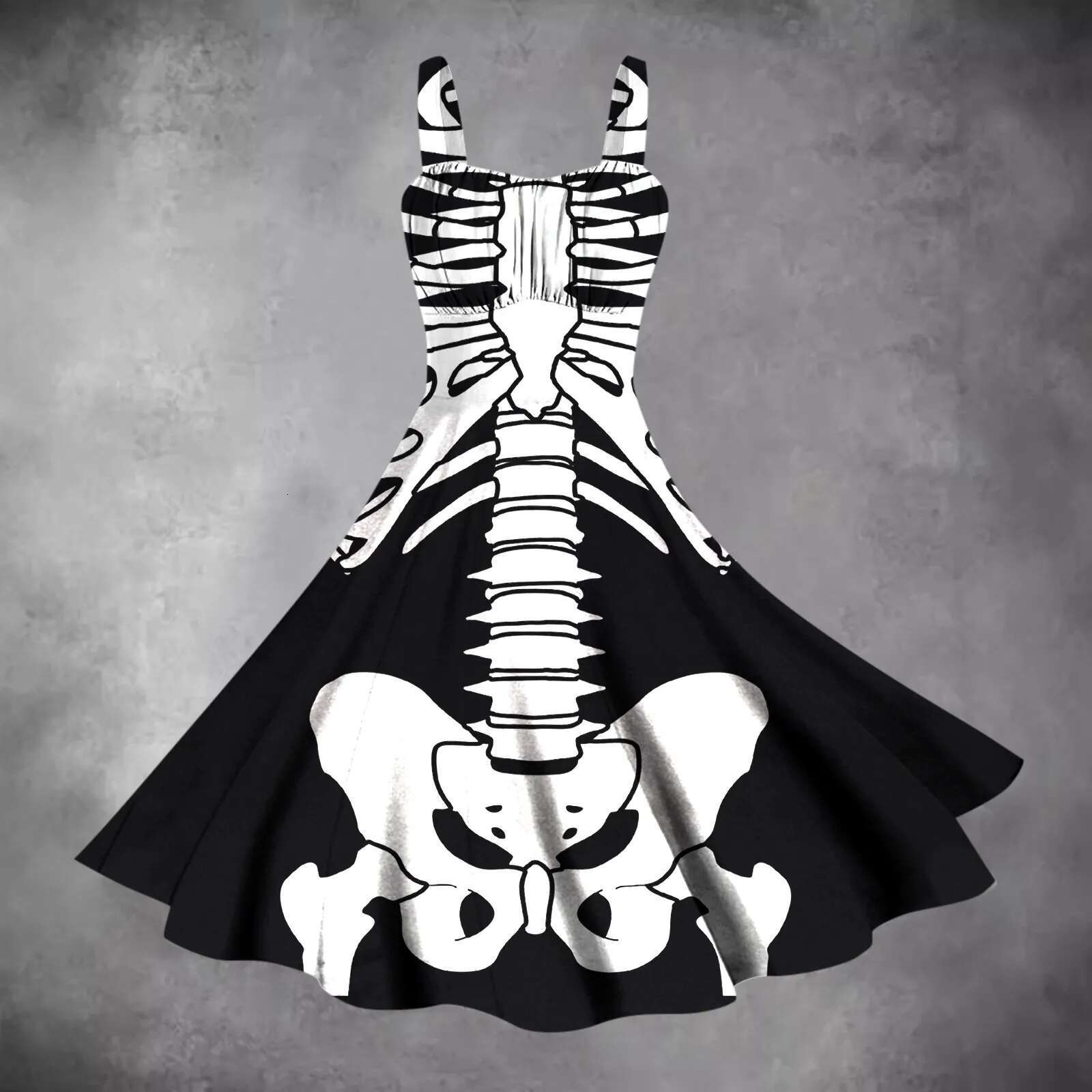 Dongdumaoyi Halloween Costumes For Women Skull Print Flared Dress Sleeveless Tunic Cocktail Vintage Party Dresses Masquerade Vestidos