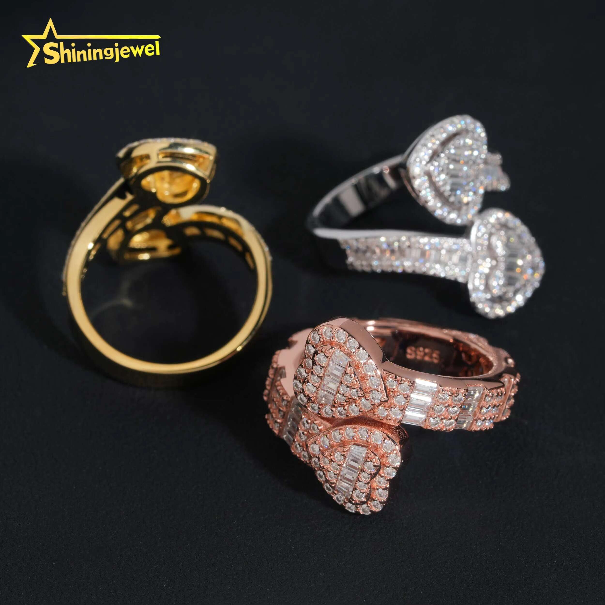 Hip Hop Baguette Moissanite Heart Ring Pass Diamond Tester GRA Moissanite Iced Out Men Rock 925 Silver Gold Moissanite Ring
