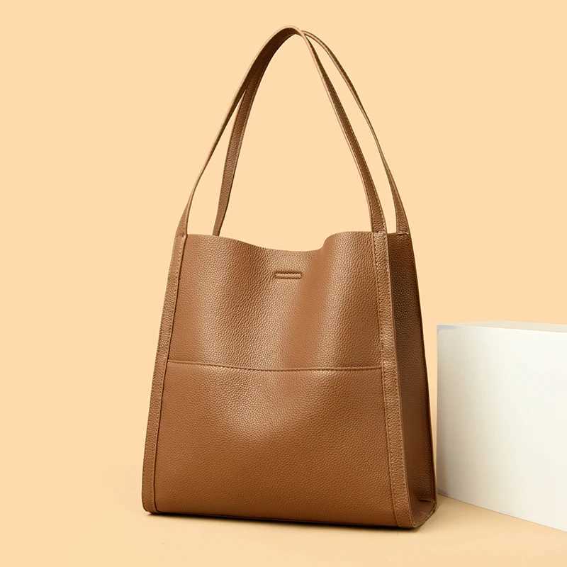 100% cowhide handbag womens genuine leather shoulder bag natural high-quality cowhide cross body large capacity messenger bag W250421