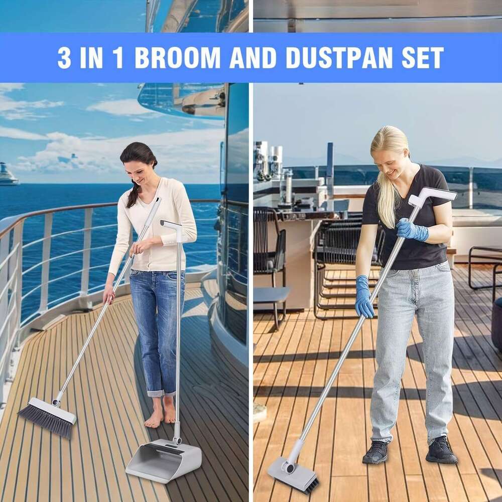 3 In 1 Broom And Dustpan Combo Set, Long Handle With , Household Broom, Floor Brush And Dustpan Set, Non-stick Hair Floor Cleaning Tool