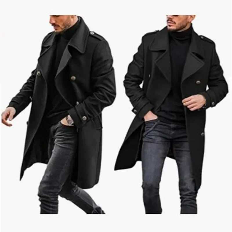 Autumn Winter New Mens Clothing Woolen Coat Double Breasted Warm Padded Jacket Casual Fashion All-MatchingT251125