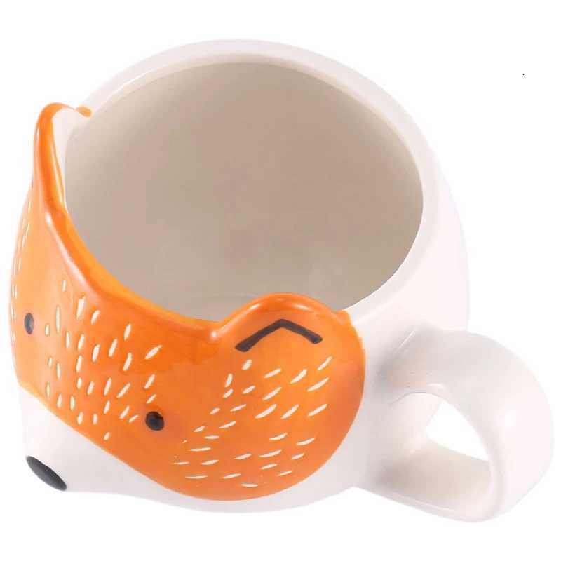 B62B-Ceramic Coffee Cup Cartoon Fox Shaped Cup Animal Pattern Home Kitchen Office Juice Milk Cup Y251125
