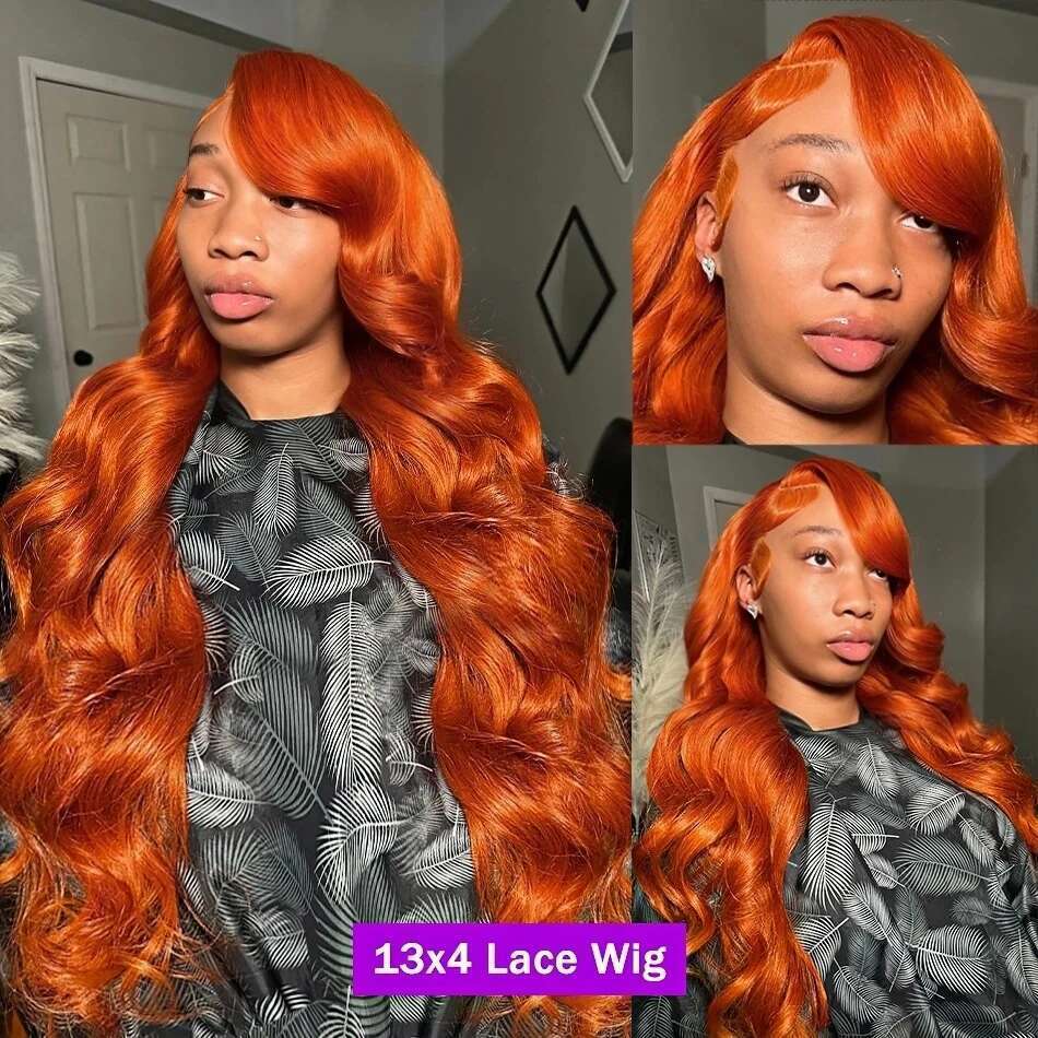 13X6 Front Wig 30 Inch 13X4 Hd Lace Frontal Orange Ginger Colored Body Wave Human Hair Wigs For Women