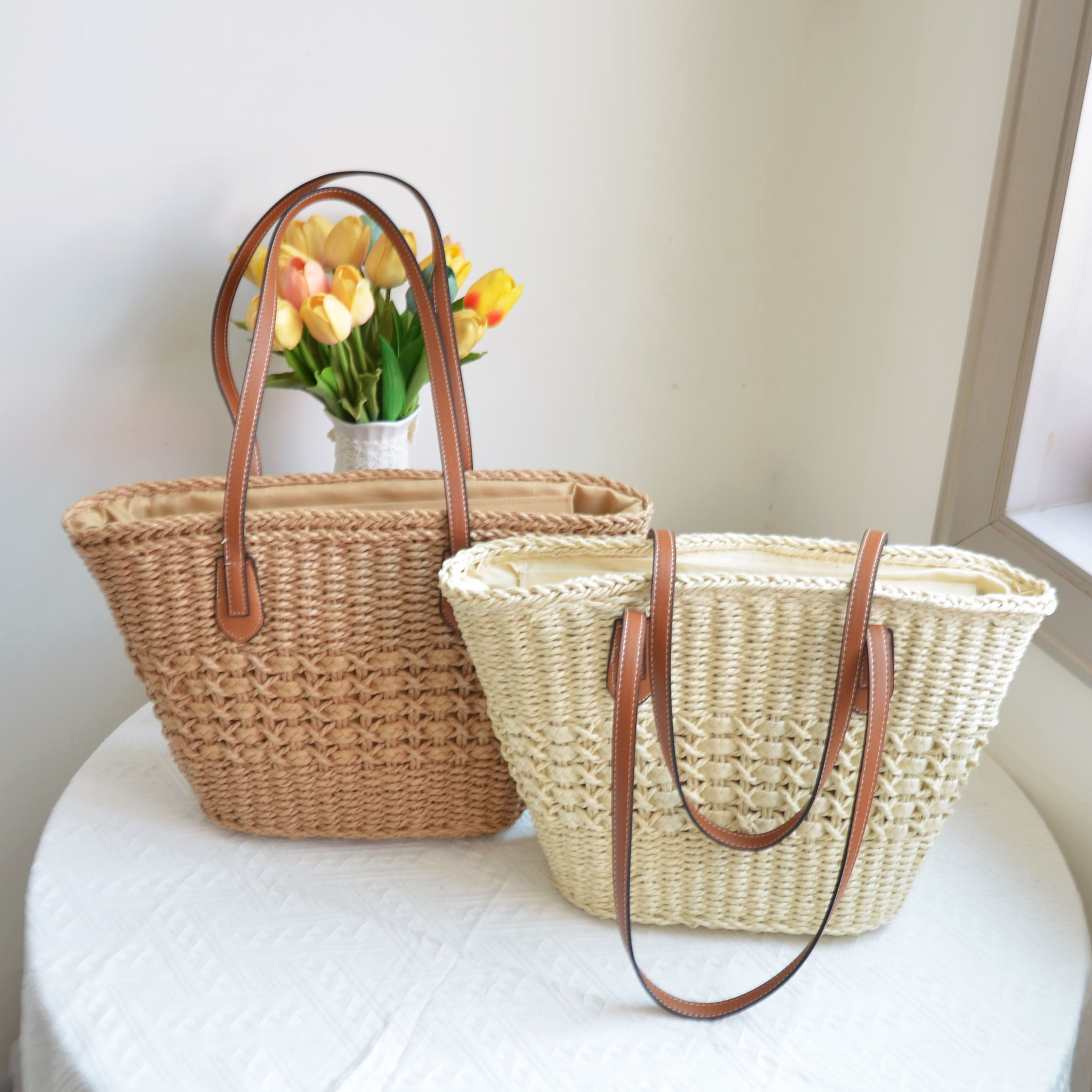 Large Capacity Straw 2023 Summer New Hand-Woven Tote Shoulder Beach Bag Bohemian Style Women's Handbag Shopping Basket