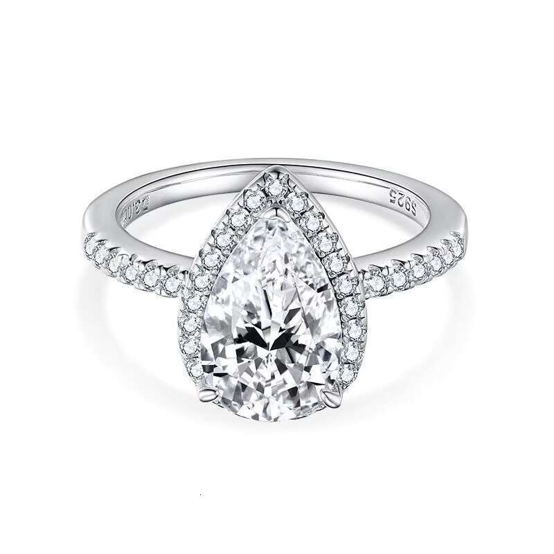De 925 Silver Water Drop Moissanite Ring VVS Pear Shape Full Moissanite Ring 18K White Gold Plated 7*11mm Pear Moissanite Rings