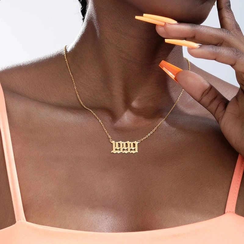 Custom Birth Year Number Necklaces For Women Men Gold Color Stainless Steel Chain Pendant Necklace Jewelry Birthday Gift 250424