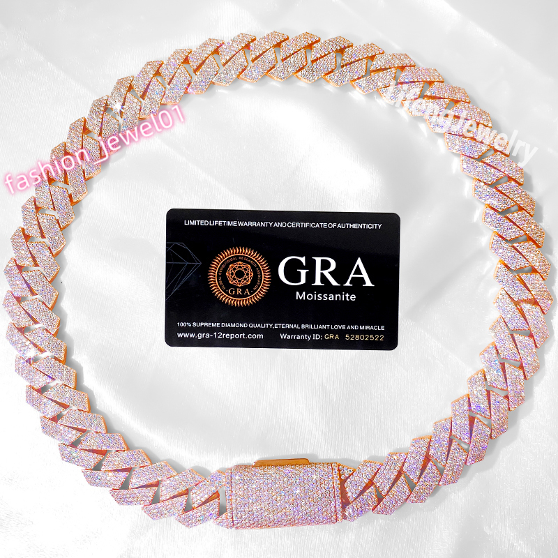 Custom 20mm 4-Rows 925 Sterling Silver Rose Gold Vvs Cuban Link Chain for Men Iced Out Hip Hop Diamond Moissanite Fine Necklaces