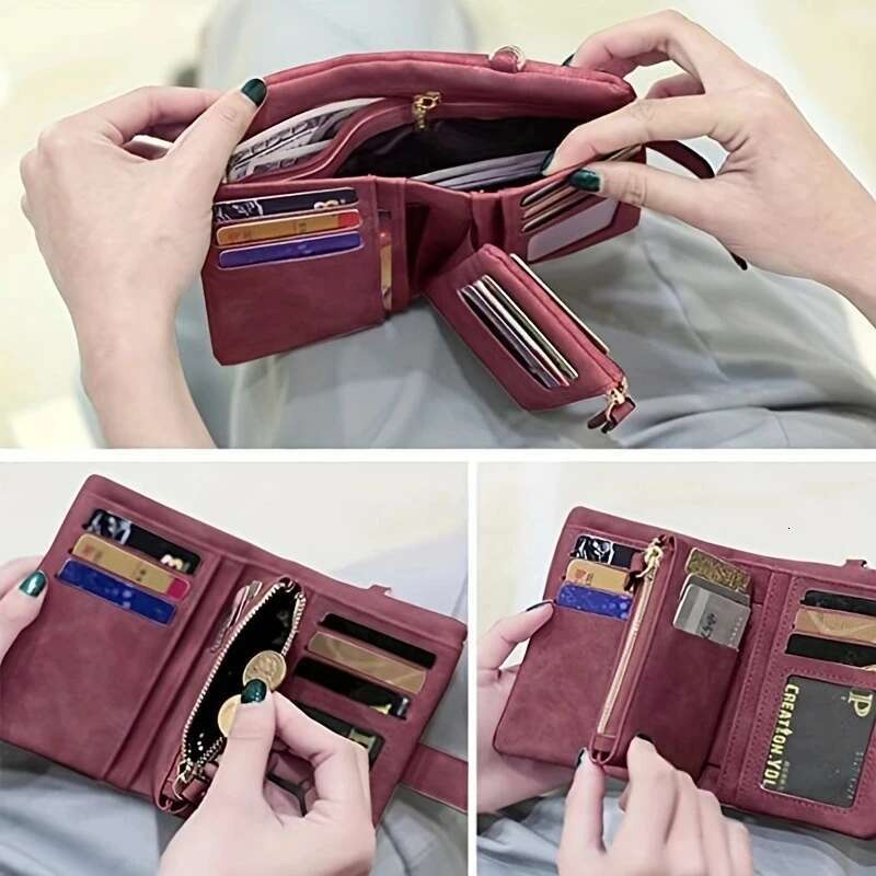 Tri-Fold Short Women Wallets With Coin Zipper Pocket Minimalist Frosted Soft Leather Ladies Purses Female Pink Small Wallet