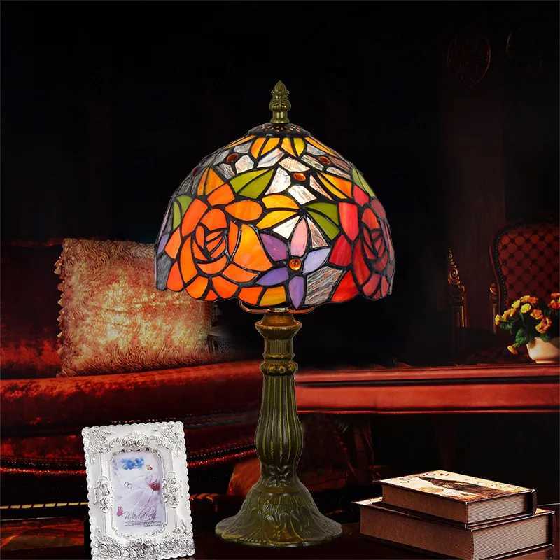 European Style Table Lamp Stained Glass Reading Light Small Room Decorate Lamp for Home Living Room Nightstand Bedroom Office C251125