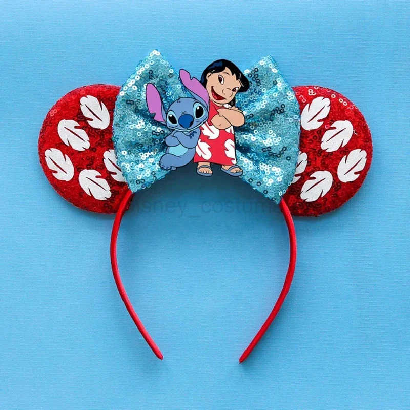 Disney Lilo Stitch Ears Hairband Women Sequins Bow Elasticity Cute Mickey Mouse Headbands Girl Hair Accessories Birthday Party X250425