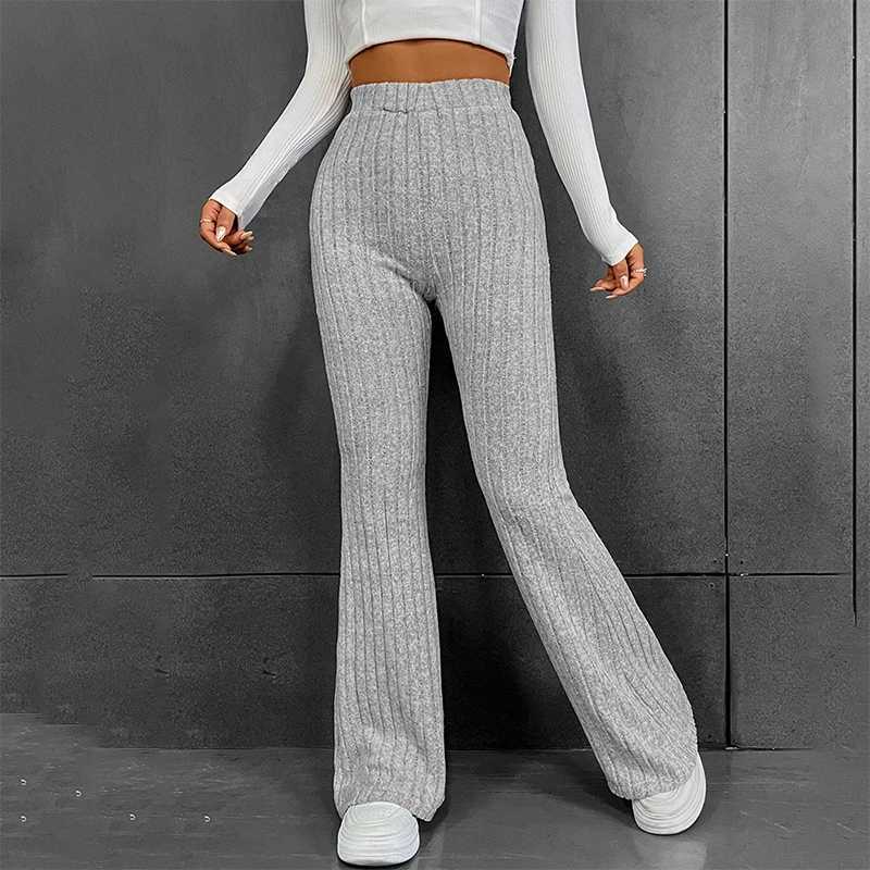 CUTANOVA autumn new 2023 solid wide pit striped casual knitted wide leg pants suitable for women to keep warm on the streets in autumn and winterC2504