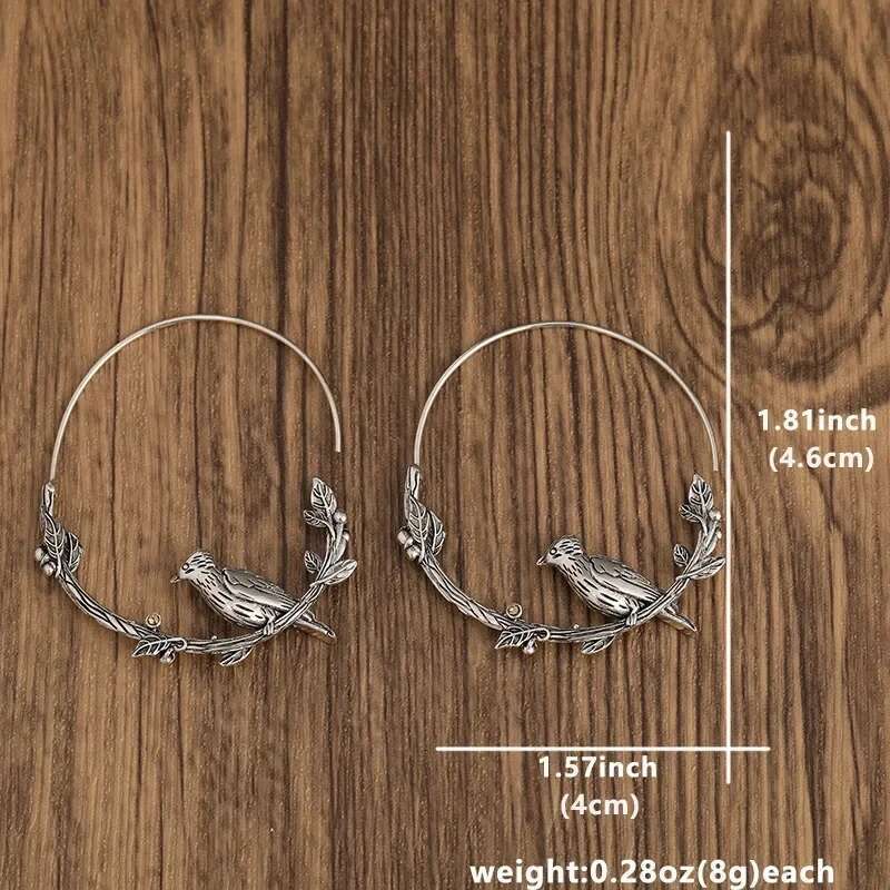 Vintage Animal Bird Leaf Round Sier Color Drop Earrings For Women Gift Jewelry