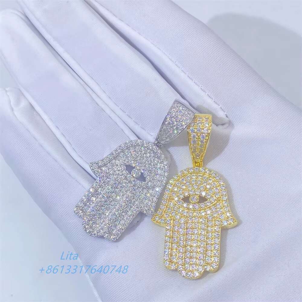 Factory Wholesale Men Jewelry Gemstone Eye 925 Vvs d Moissanite Diamond Hamsa Pendant