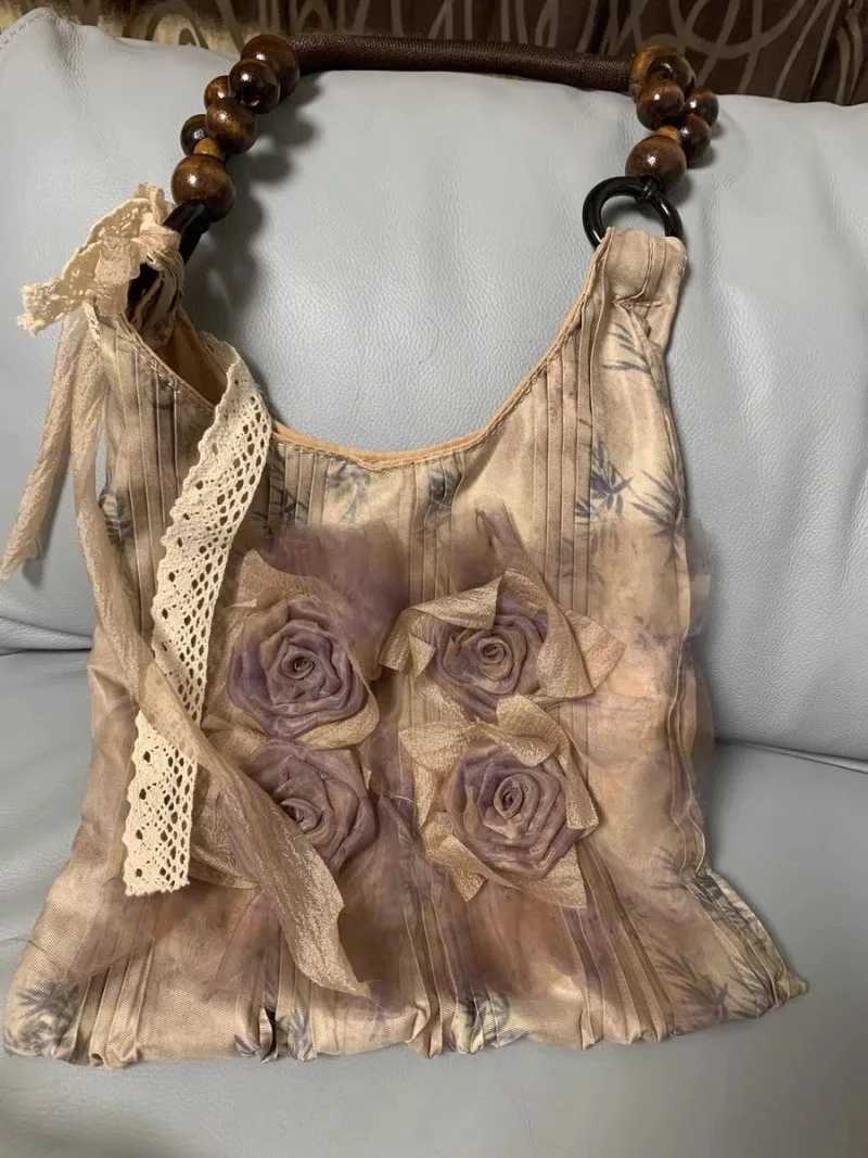 Kerici Retro Traditional Silk Fabric Large Handbag for Womens Fashion Holiday Flower Shoulder Bag W250421