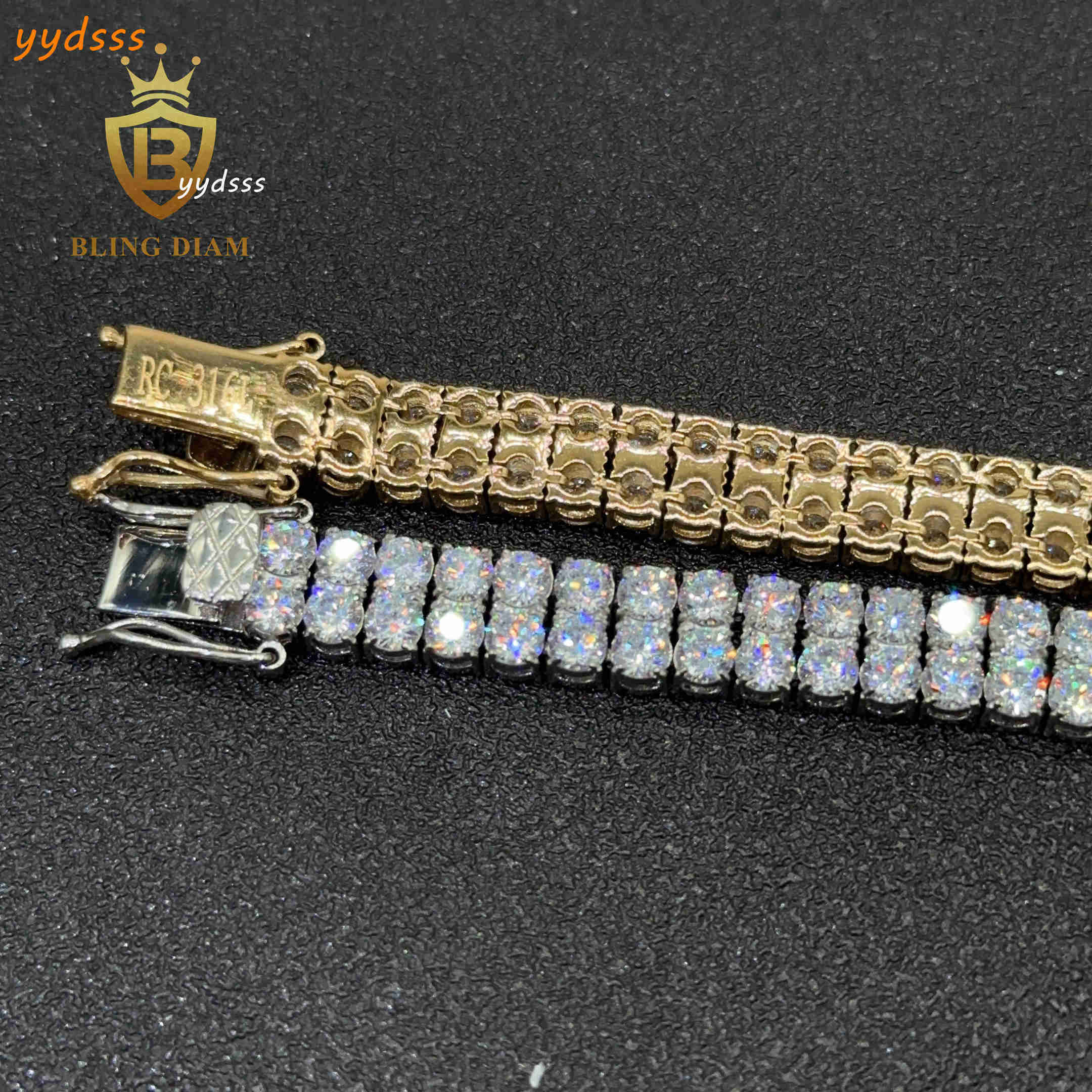 In Stock Hip Hop Two Row 4mm 8.25 Stainless Steel 316L 5a Cubic Moissanite Tennis Chain Bracelet for Men and Women