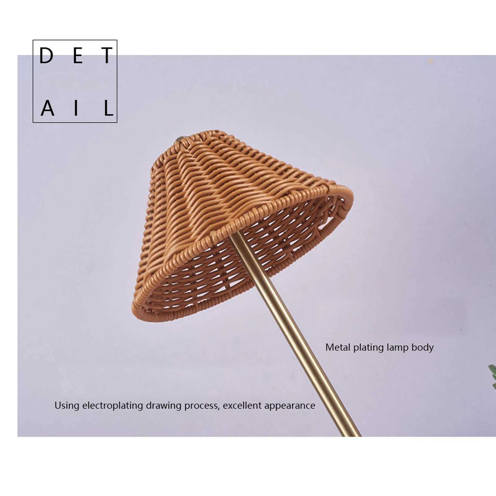 Cordless Boho Rattan Table Lamp PC Rattan Weaving 600mAh LED Rechargeable Reading Light Compact Energy Saving for RestaurantM251125