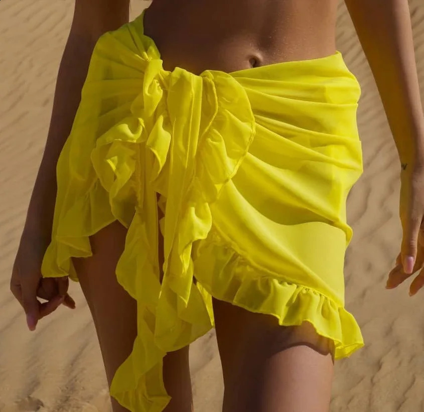 6color pleated bikini top short sleeved womens 2024 summer sun protection sarong beach dress Brazil 250422