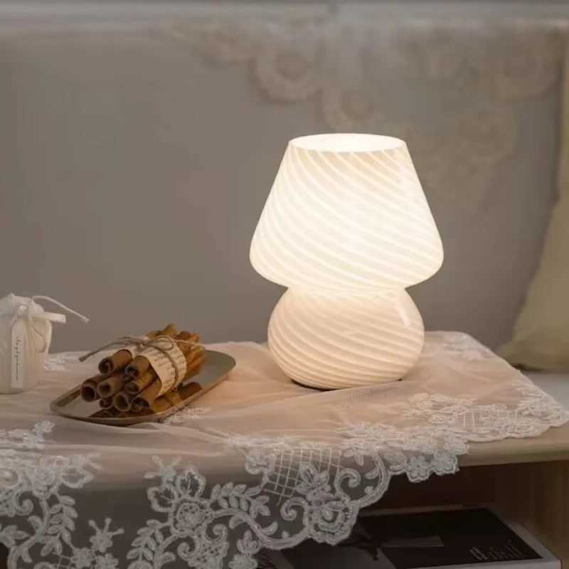 Mushroom LED Glass Table Lamp USB Dimming For Home Study Desk Atmosphere Light Bedroom Bedside Decoration Night Light Table LampM251125