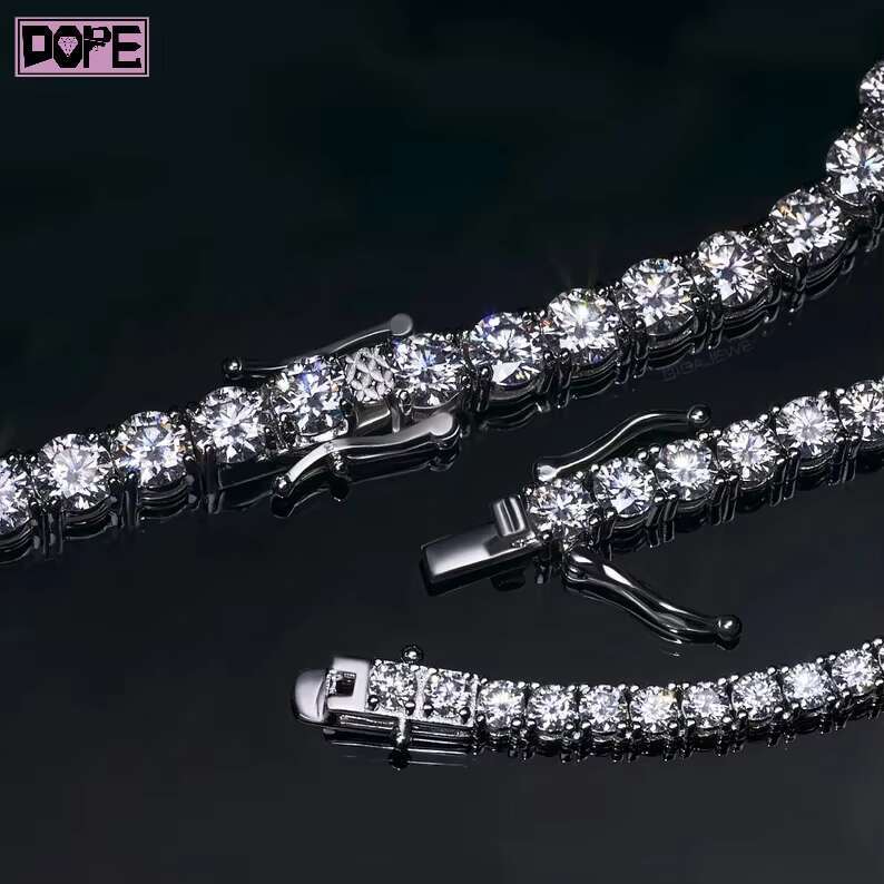 White Gold Plated VVS Iced Out Hiphop Sparkling 3/4/5mm Necklace 925 Silver Dazzling Moissanite Tennis Chain