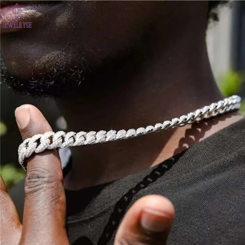 Hip Hop Jewelry 2rows 8mm 10mm 12mm 13mm 14mm 15mm VVS Dia Cuban k Chain Sier Moissanite Necklace