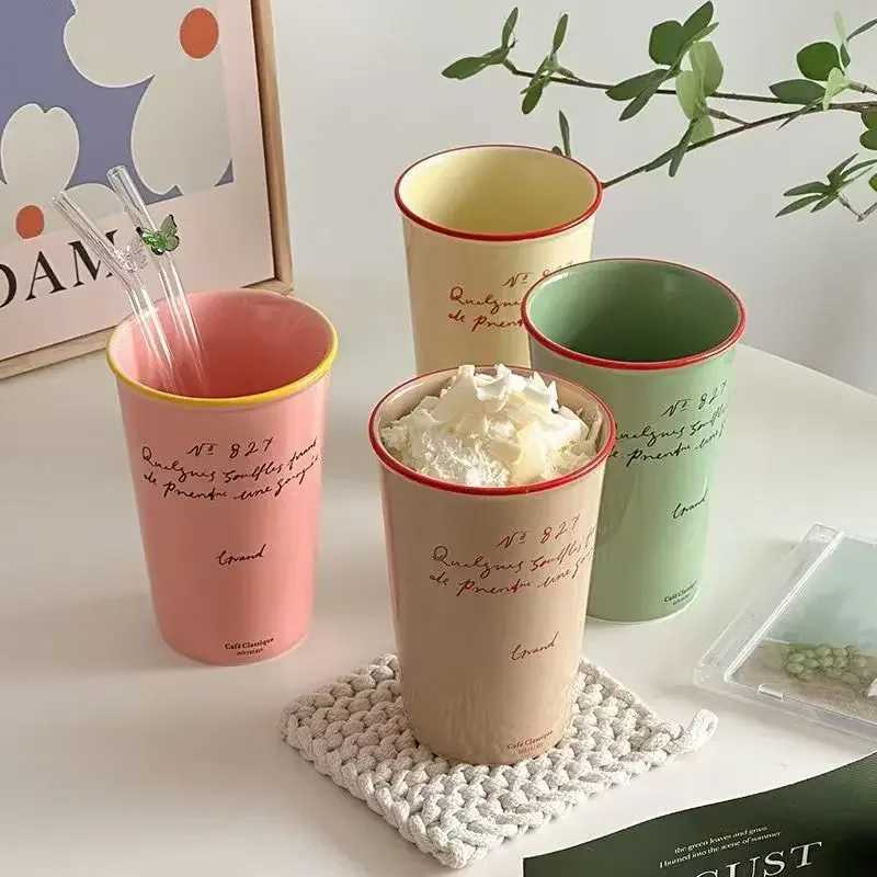 Vintage Letter Paper Shaped Ceramic Water Cups Breakfast Cup Afternoon Tea Dim Sum Coffee Cup Black White Ceramic Mug Drinkware Y251125