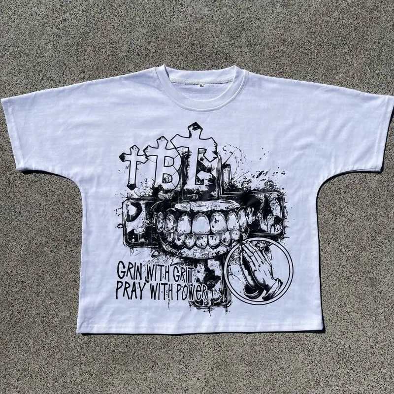 Summer casual loose anime printed short sleeved T-shirt for men Y2k Gothic Harajuku retro casual pure cotton round neck top women W250425