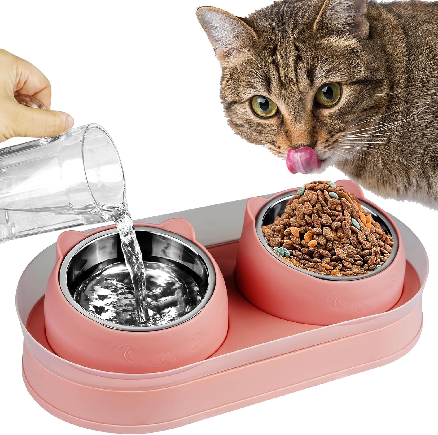 Elevated stainless steel cat bowl with bracket, inclined cat bowl anti-vomiting, cat food and water bowl set