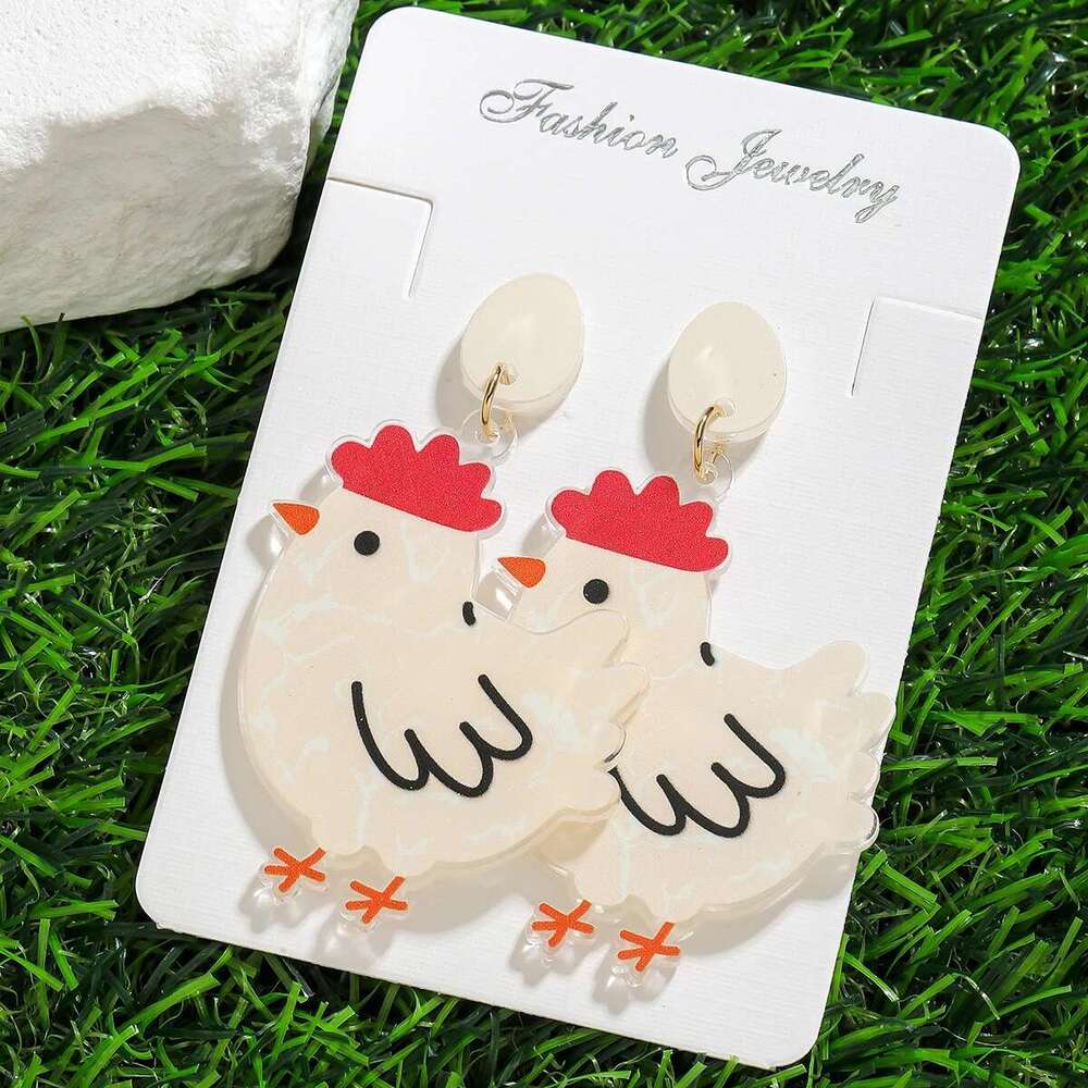 Adorable Acrylic Chicken Hen Egg Dangle For Women Simple Designed Animal Drop Earrings Creative Personality Decoration