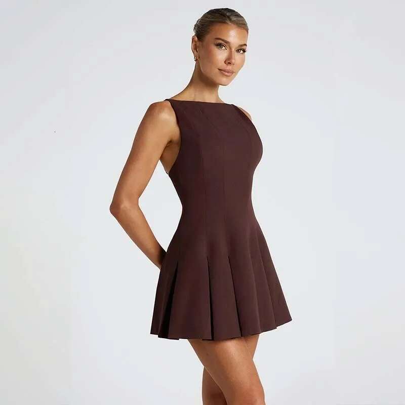 Dongdumaoyi Townlike Waist Wrap A Line Pleated Dress Women Mini Spring Summer Backless Nightclub Sexy Party Dresses