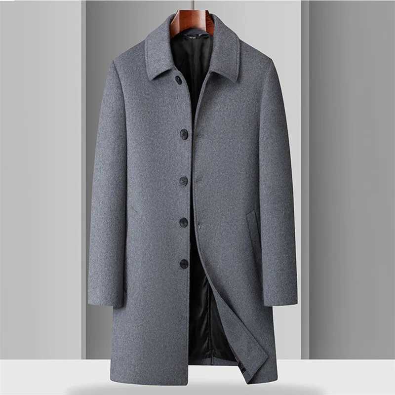 Autumn Winter Mens Wool Coats High Quality Business Casual Turn Down Collar Woolen Trench Outwear England Style Male Long CoatT251125