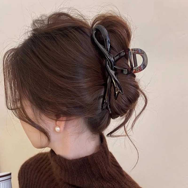 13cm acrylic ribbon bow hair clip crab hair clip smooth bucket headband hair clip shark ponytail for female hair accessoriesT250425