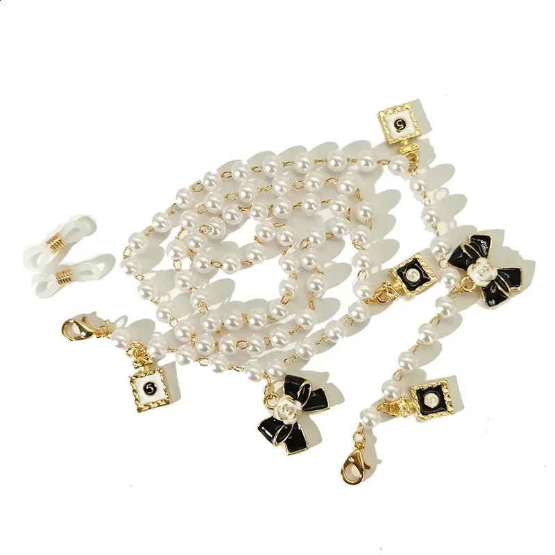 Black White Bow Pearl Glasses Chains Sunglasses Accessory for Women Lanyards Accessories 250424