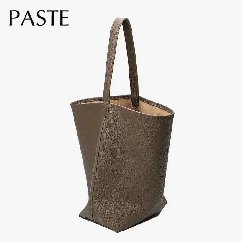 Designer Bag 100% Soft Shoulder Female Big Natural Real Cow Women Leather Handbags Bucket Ladies Tote Hand Bags Grey