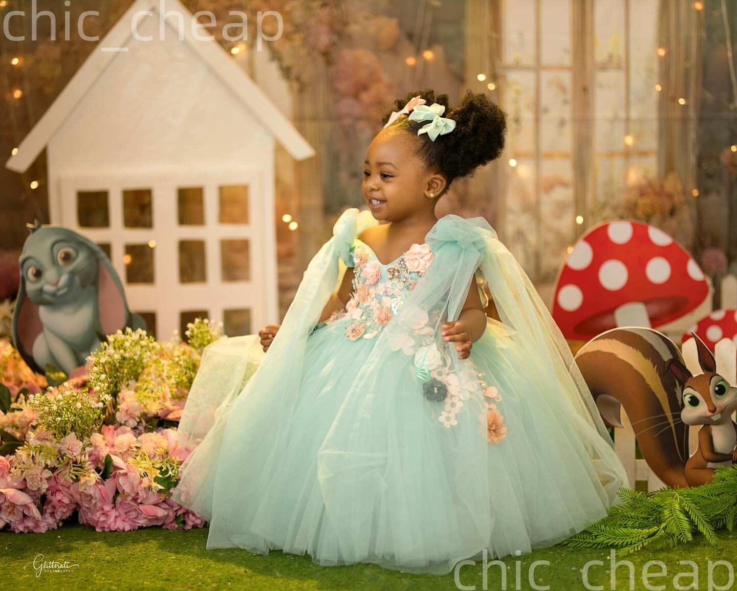 2026 Sage Ball Gown Flower Girl Dresses Flower Crystals V-neck Tulle Little Girl Christmas Peageant Birthday Christening Tutu Dress Gowns ZJ422