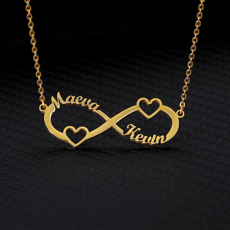 Custom Double Heart Two Names Infinity Necklaces For Women Stainless Steel Customized Necklace Pendant Personalized Jewelry Gift 250425