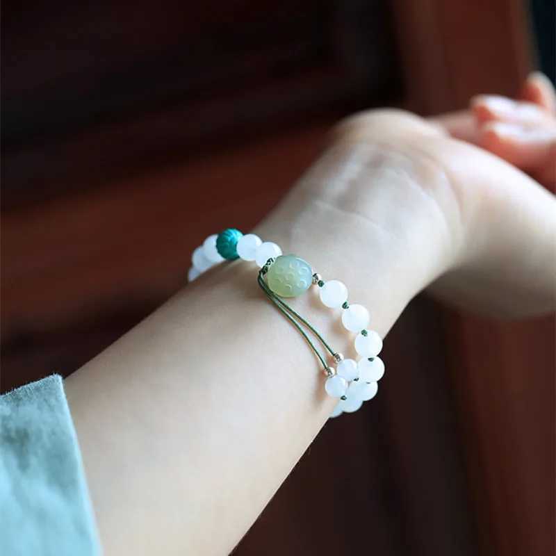 White Jade Lotus Natural Hetian Jade Handmade Beaded Jade Beads Crystal Bracelet Fashion High Quality Bracelet J251125