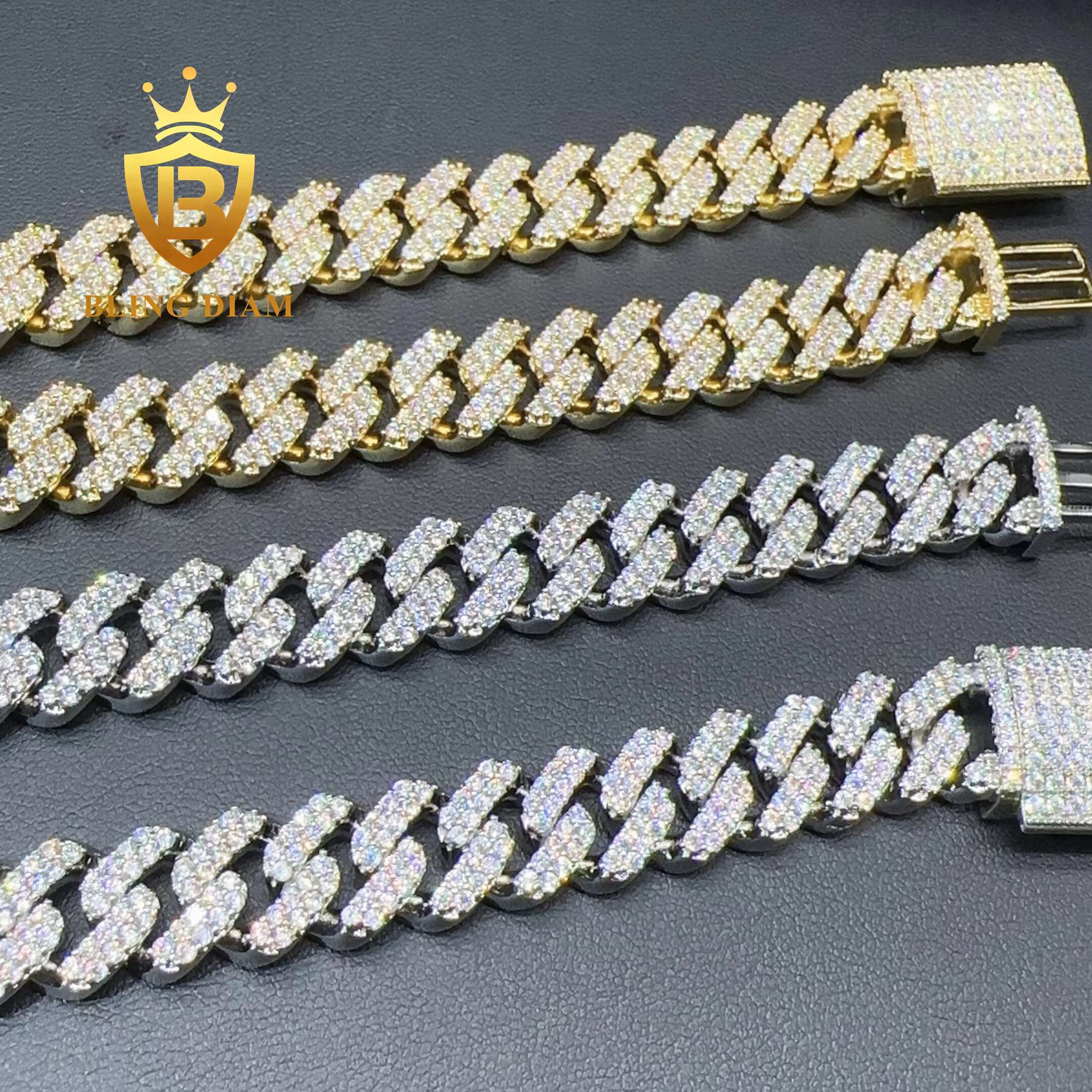 Fine Jewelry Hiphop 13mm Gold Plated Iced Out Brass 2 Rows 5a+ Moissanite Diamond Cuban Link Chain Moissanite Miami Necklace