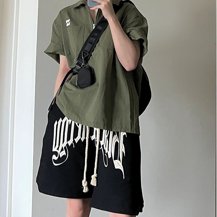 American shorts for men in summer, loose fit big shorts, Korean style trendy mid length pants, versatile casual sports pants