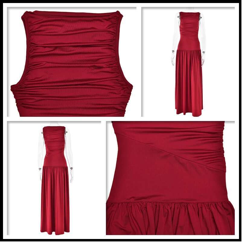 Dongdumaoyi Townlike Elegant Pleated A Line Dress Women Maxi Long Summer Nightclub Sexy Party Dresses Vestidos
