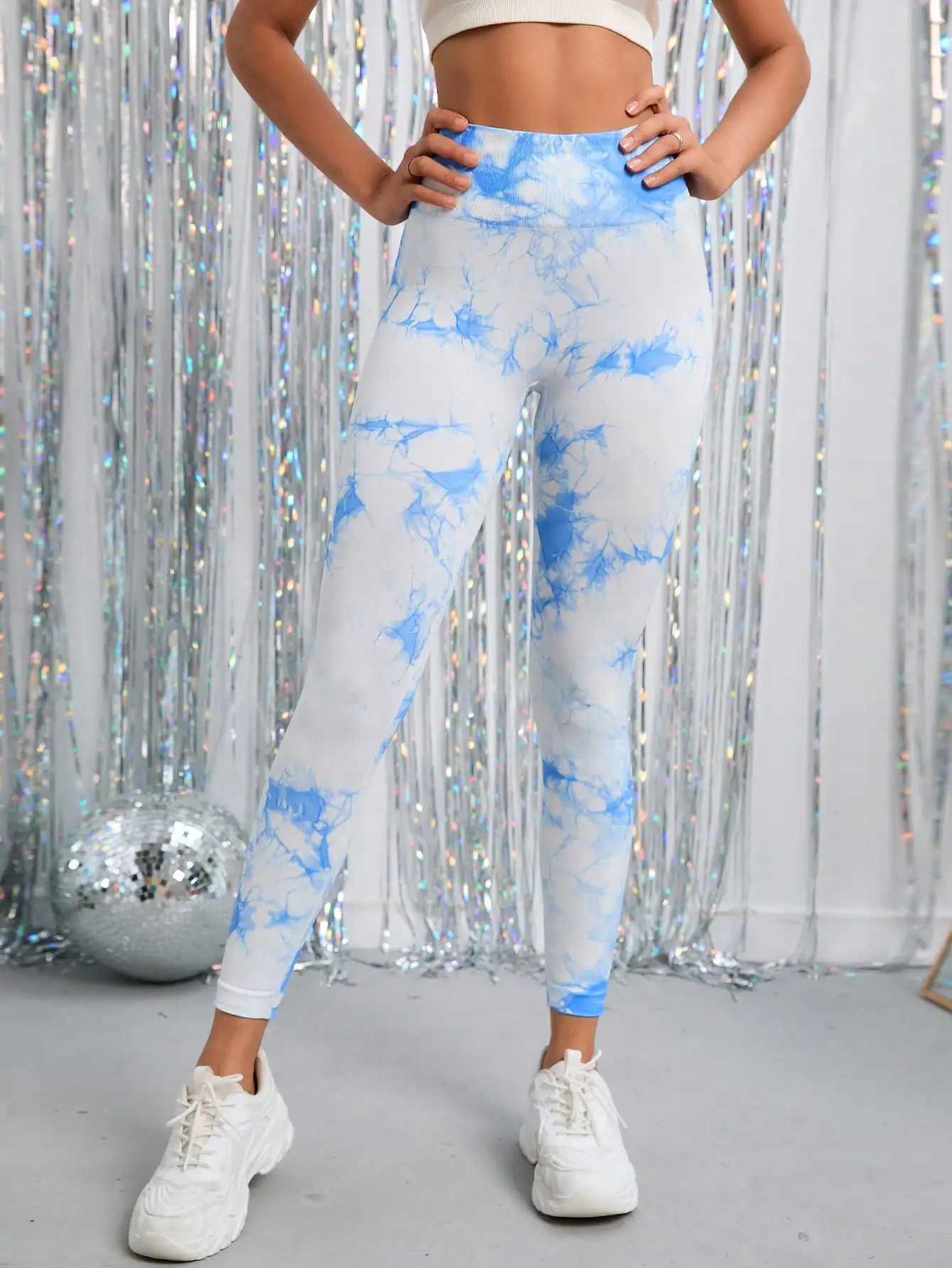 Tie dye yoga pants exercise legs high waist hip lifting push ups womens tight fitting fitness exercise gym legsC250425