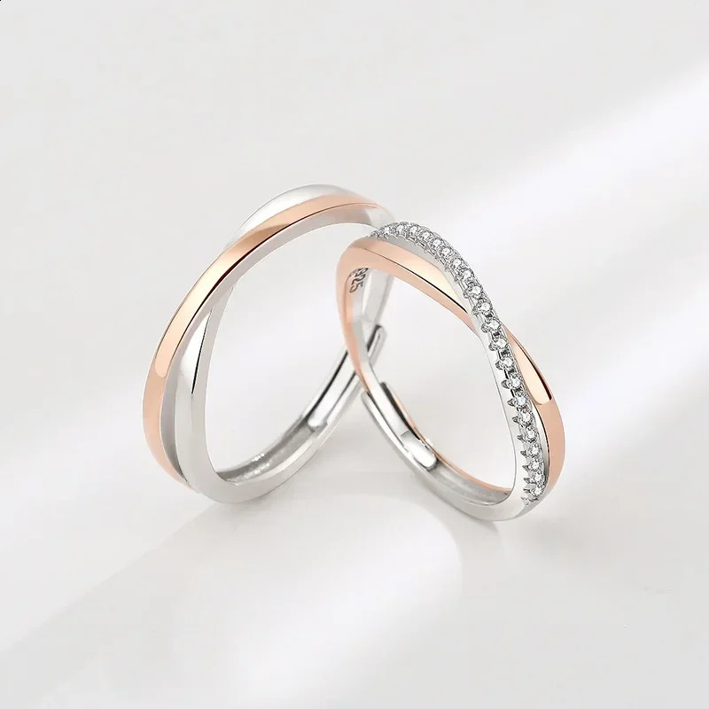 Monkton 925 sterling silver couple ring mini set a pair of adjustable lovers cross rings mens holiday party jewelry gifts 250422