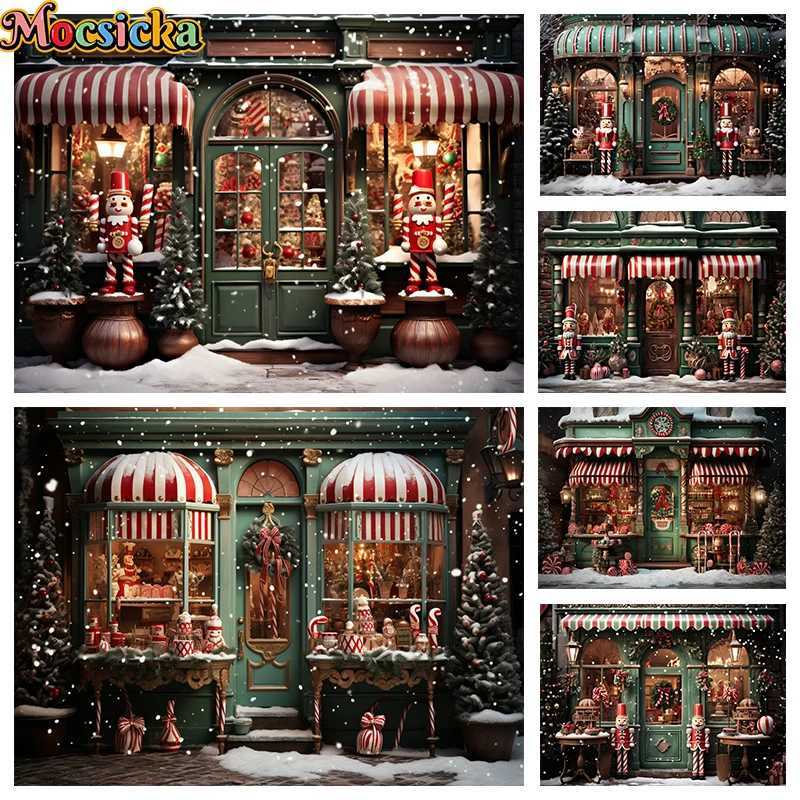 Mocsicka Christmas Shop Background Photography Tree Party Children Winter Snow New Years Candy Store Kids Photo Backdrop StudioM251125