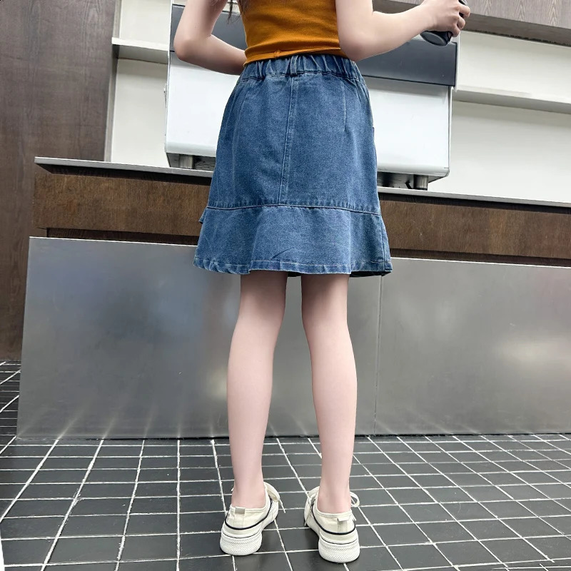 Girls pleated leggings for summer childrens leggings for girls big children summer personality simple denim leggings for 5-14 years old 250424