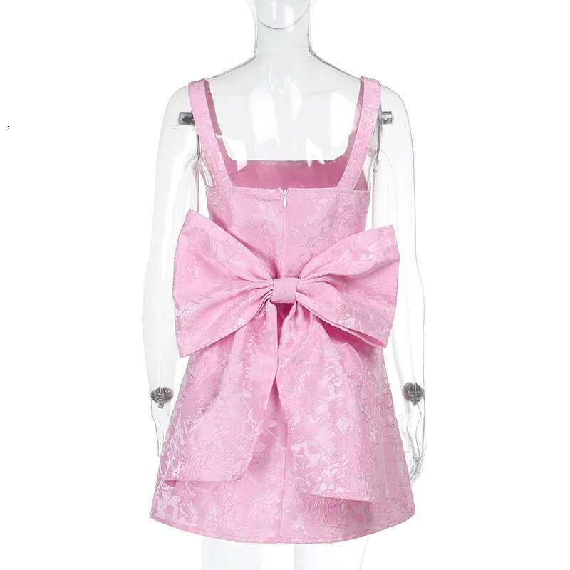 Dongdumaoyi Townlike Jacquard Waist Wrap A Line Dress Women Spaghetti Strap Spring Summer Bow Nightclub Sexy Party Dresses