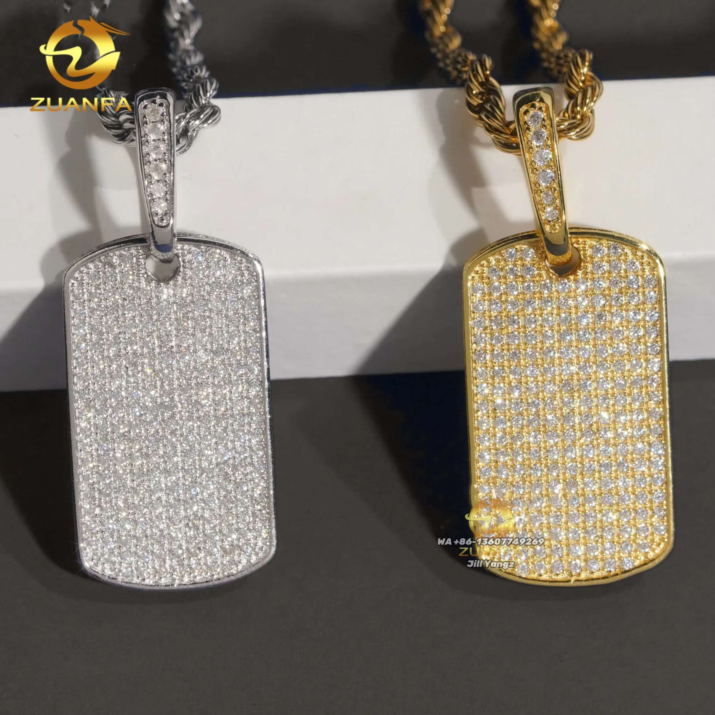 Affordable Small Gift Simple Design Small Dog Tag Pendant Poker Moissanite Pendants Iced Out Jewelry Custom Moissanite Pendant
