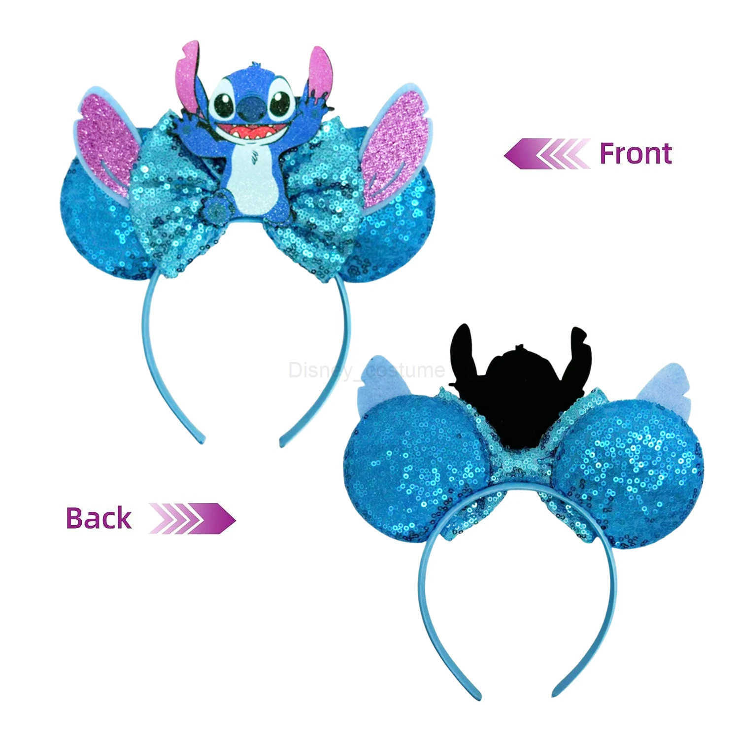 Disney 2024 Mickey Mouse Ear Headband Womens Party Hair Accessories Cartoon Lilo Stitch Girls Headband Shining Bow X250425