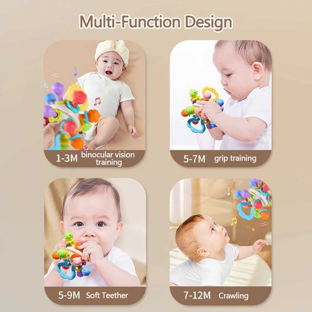 Montessori Baby Sensory Teething Toys Chewable Rattles for 1 Year Old Boys Girls - Developmental Learning Teether Toys G251125