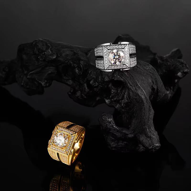 Square Moissanite Hip Hop Ring S925 Silver Plated 18K Gold D Color VVS for Men Statement Street Style Jewelry Ring